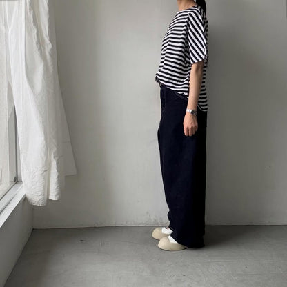 homspun  天竺ボーダー半袖プルオーバー　ホワイト×ブラック