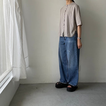 homspun 天竺5分袖カーディガン　ライトグレー