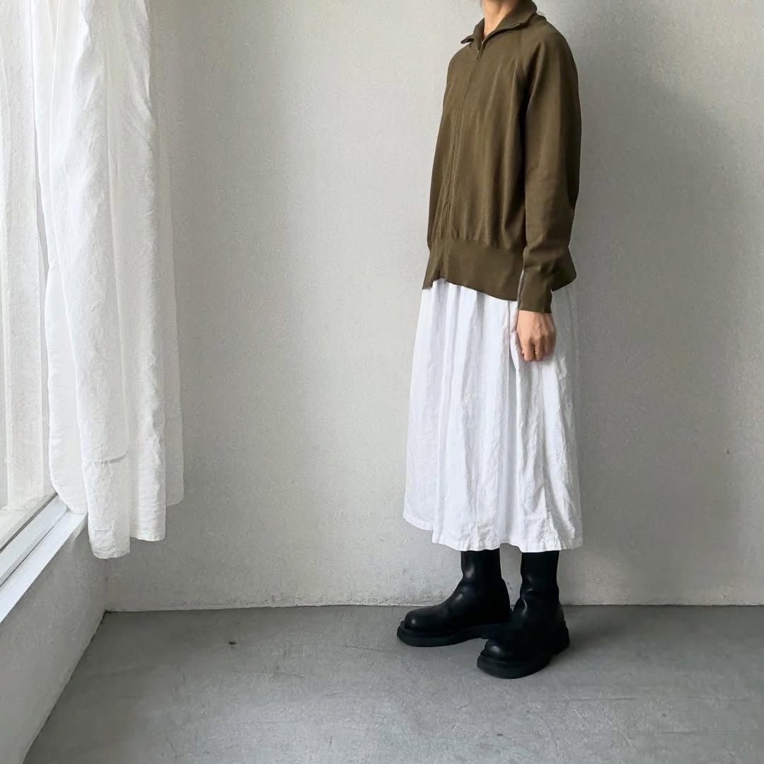 homspun ソフトコットンジップアップカーディガン　カーキ