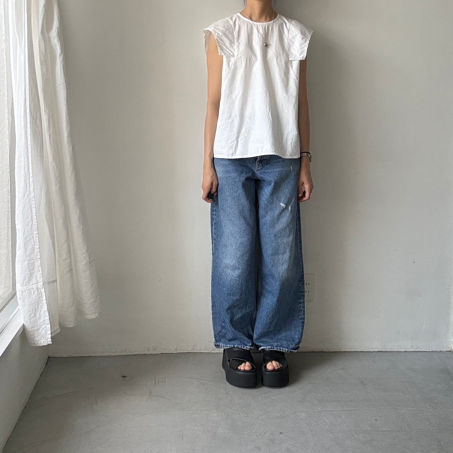 homspun  パルキーシーチングノースリーブブラウス　ホワイト