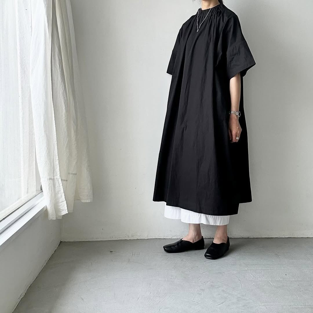 atelier d'antan Krallコットン半袖ドレス　ブラック