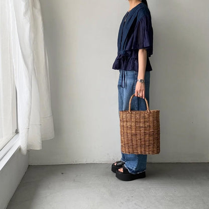 MAGALI インディゴリネンカシュクールブラウス　ネイビー