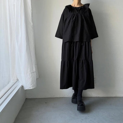 MAGALI コットンシルクブレイドフリルカラーブラウス　ブラック