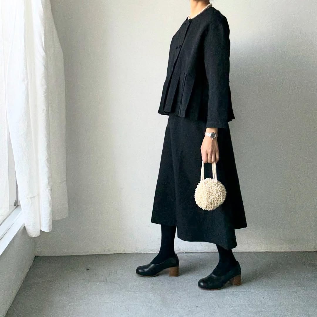 MAGALI ハイカウントコットンリネンダブルボタンジャケット　ブラック