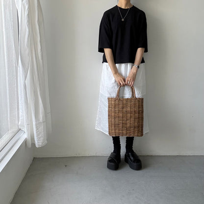 atelier naruse  コットン5分袖カットソー　ブラック
