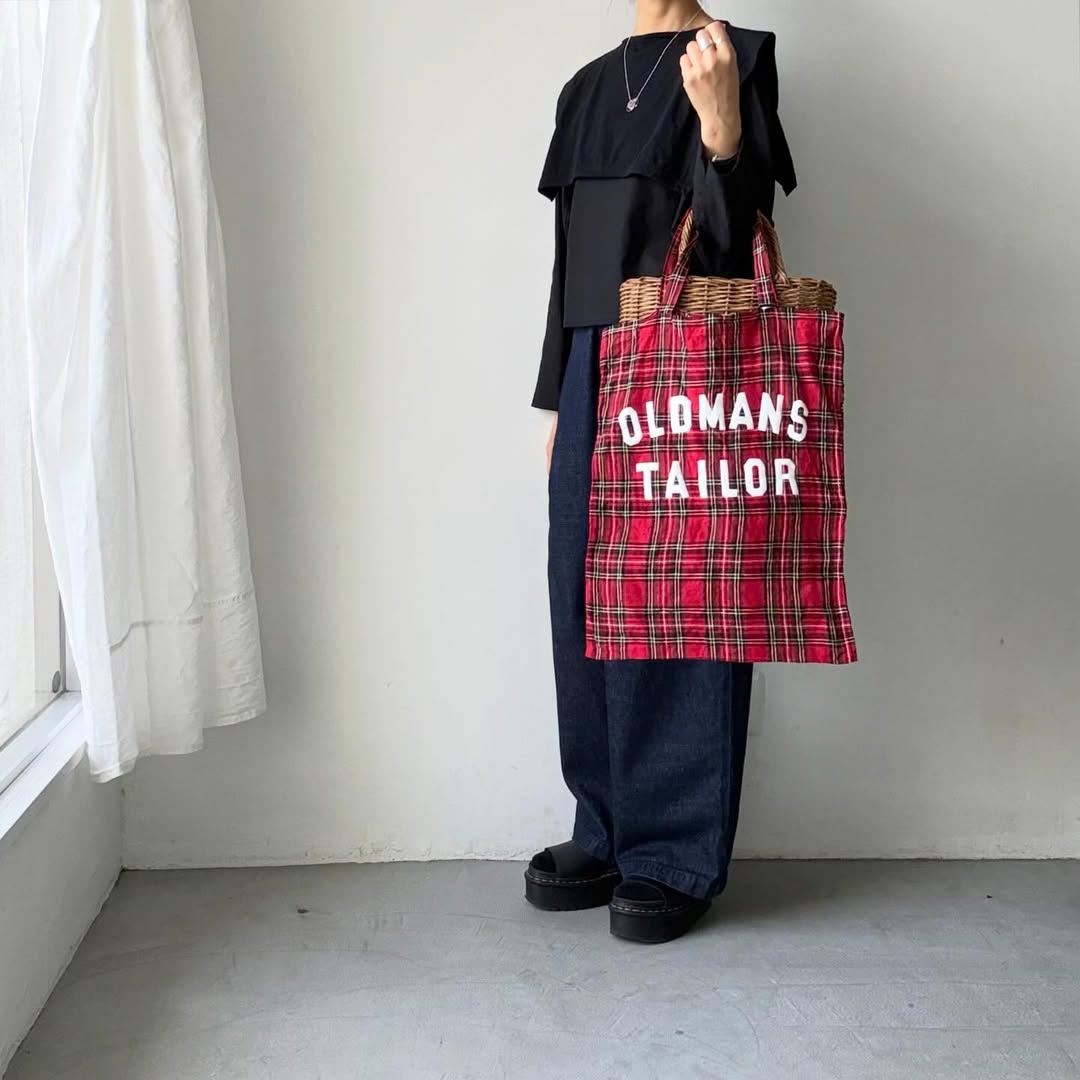 OLDMANS TAILOR  OMTプリントタータンチェックリネントートバッグ