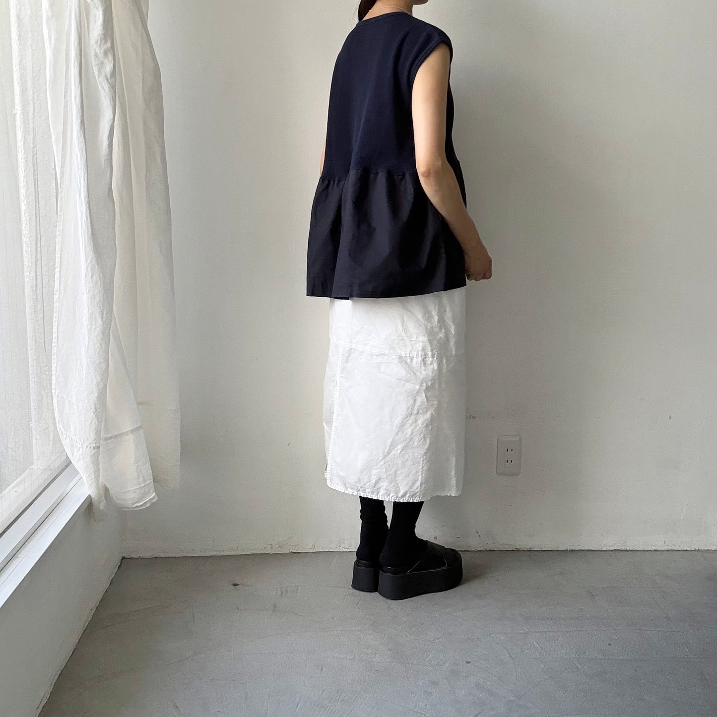 homspun  ワッフルノースリーブプルオーバー　ネイビー×ネイビー
