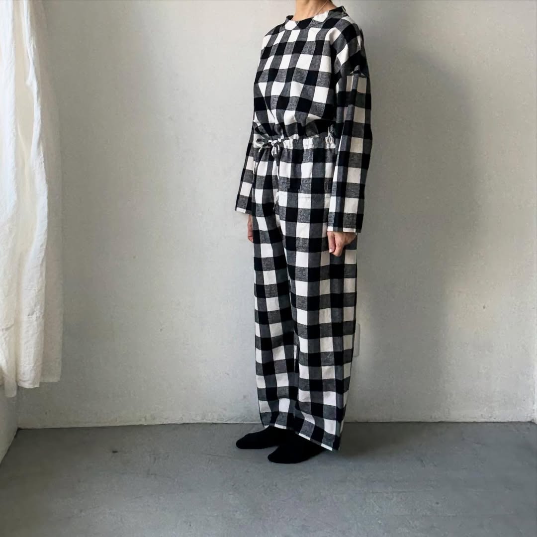 homspun ブロックチェックルームウェアセット　オフホワイト×ブラック