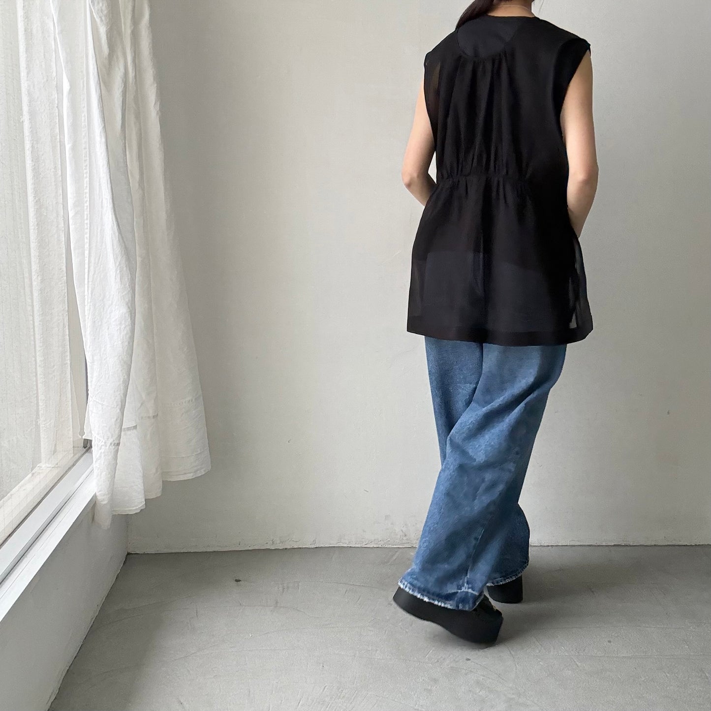 TENNE HANDCRAFTED MODERN オーガンジー2wayショートドレス　ブラック