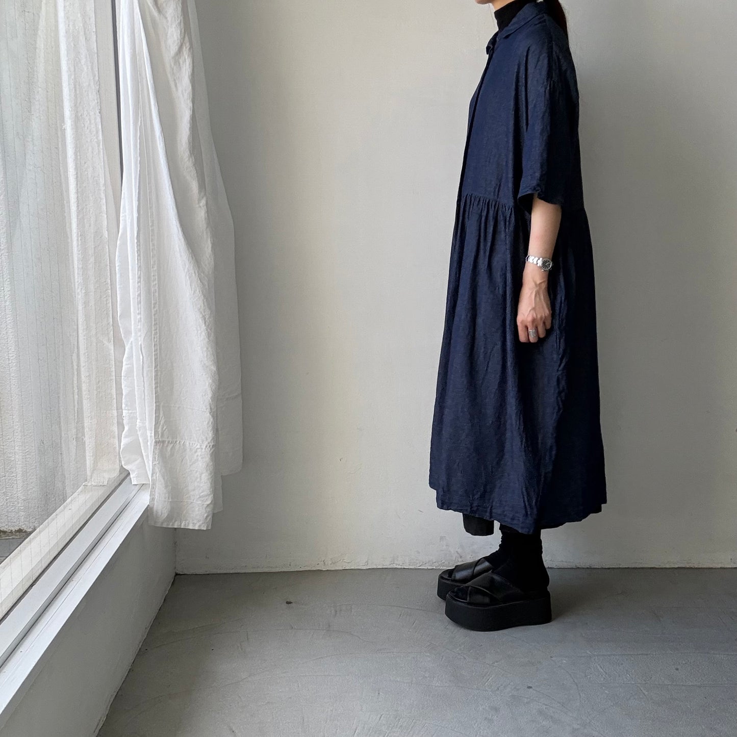 jujudhau  デニムハーフスリーブドレス