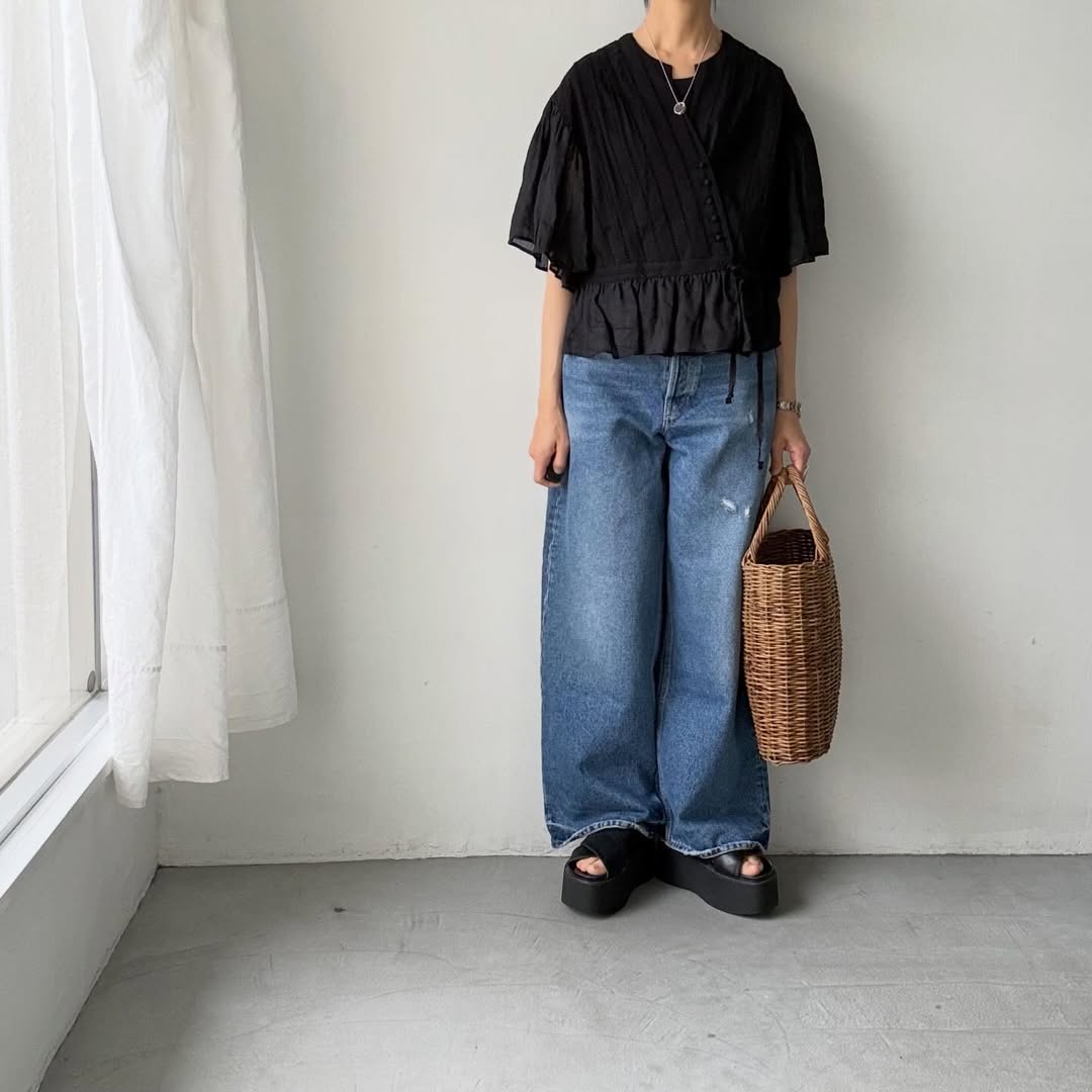 MAGALI コットンレースカシュクールブラウス　ブラック