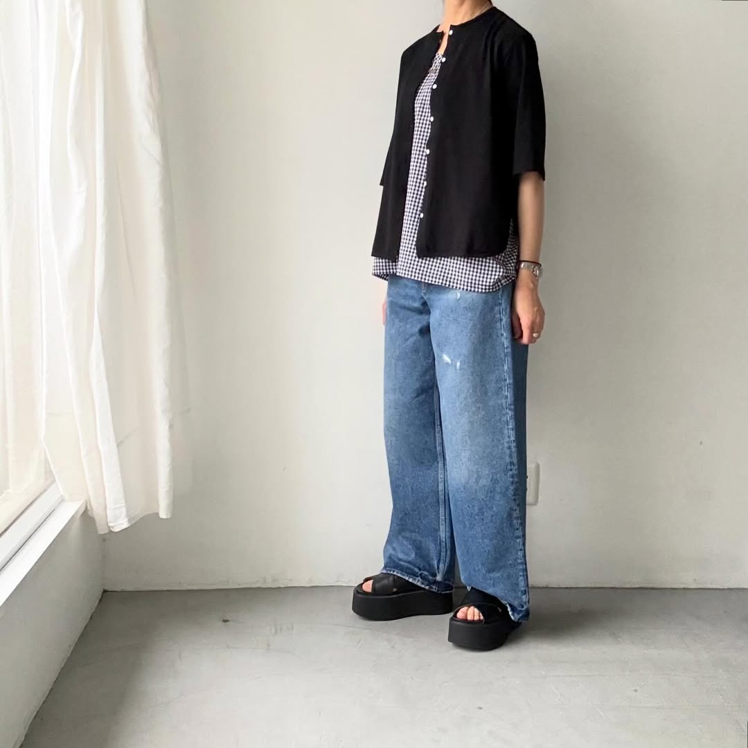 homspun  天竺5分袖カーディガン
ブラック