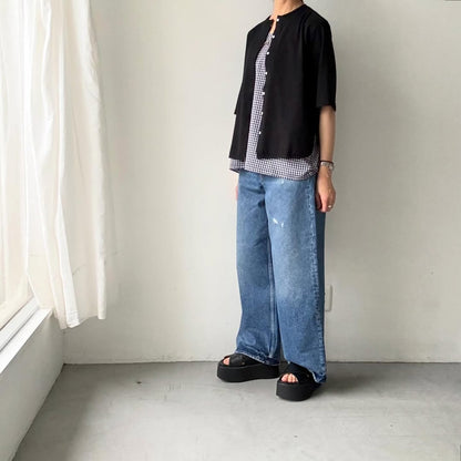 homspun  天竺5分袖カーディガン
ブラック