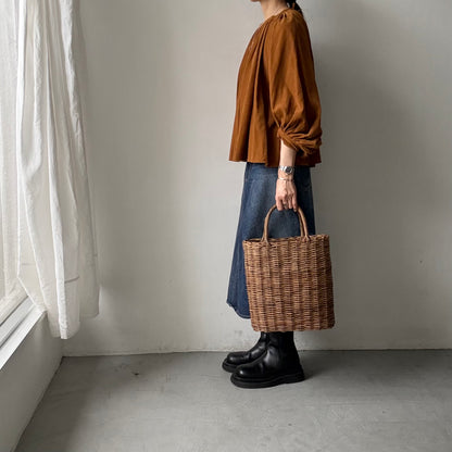 R&D.M.Co  コットンレーヨンシャツコールギャザースモックブラウス