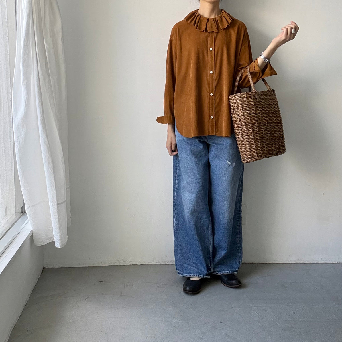R&D.M.Co  コットンレーヨンシャツコールラッフルカラーシャツ