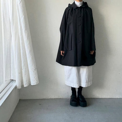 atelier naruse コットンナイロンタフタフーデットコート　ブラック