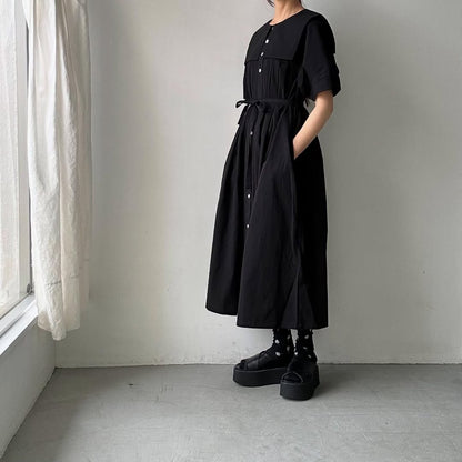 MAGALI 天日干しコットンスクエアカラーワンピース　ブラック