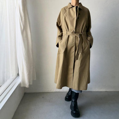 MAGALI コットンリネンアンティークキャンバストレンチコート　カーキ