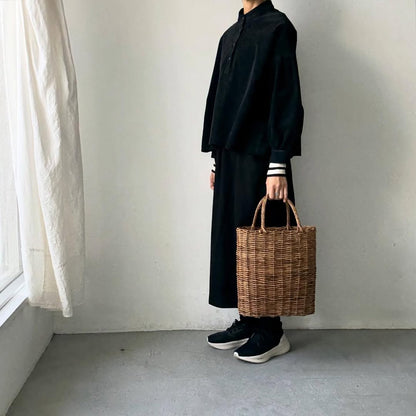 Linenya  長袖スタンドカラーブラウス　ブラック