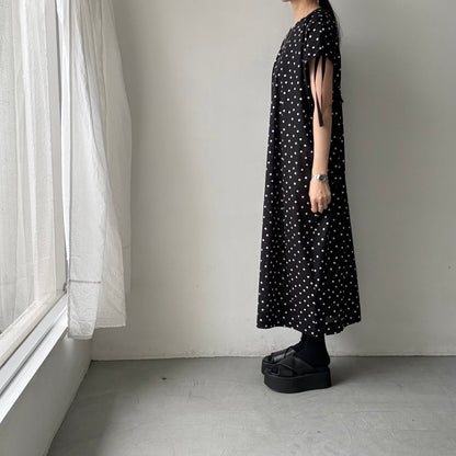 cion  コットン水玉ショルダーリボンワンピース