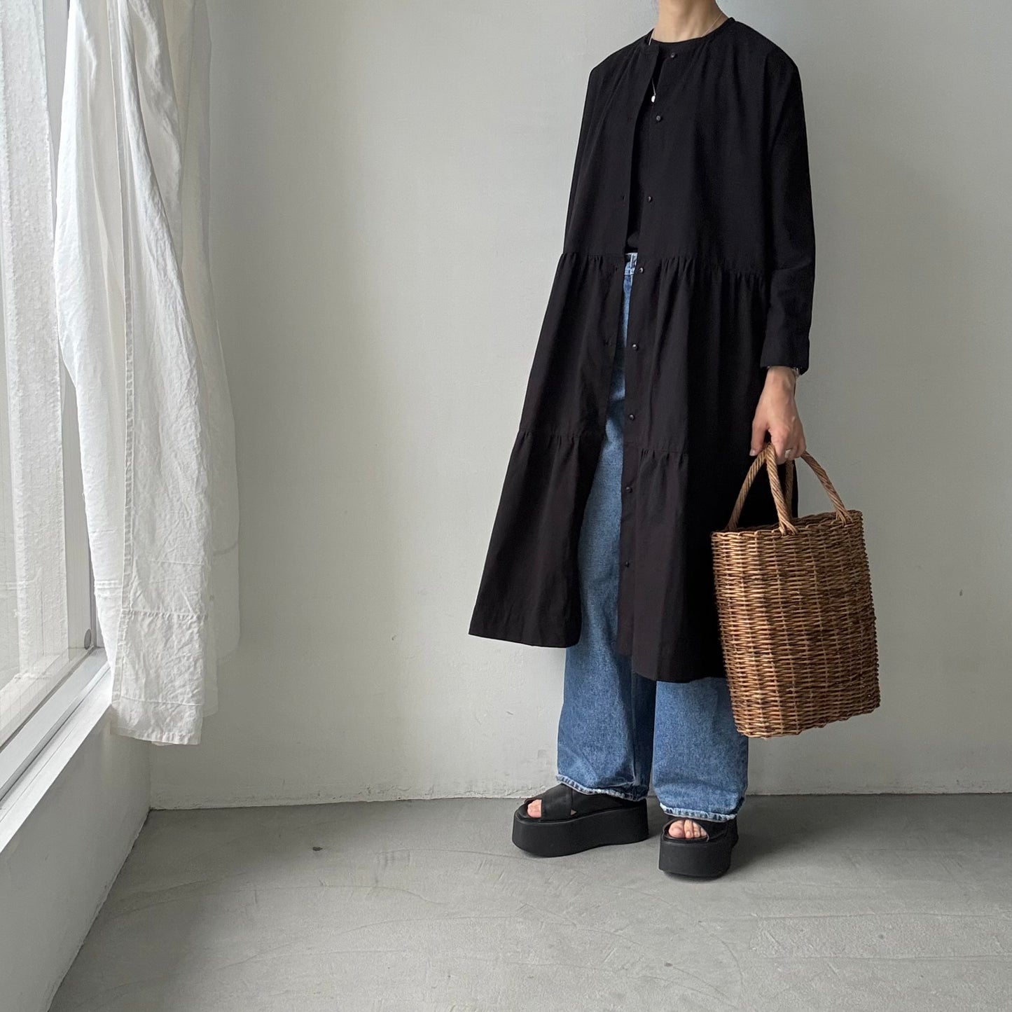 jujudhau デッドストックコットンティアードドレス　ブラック