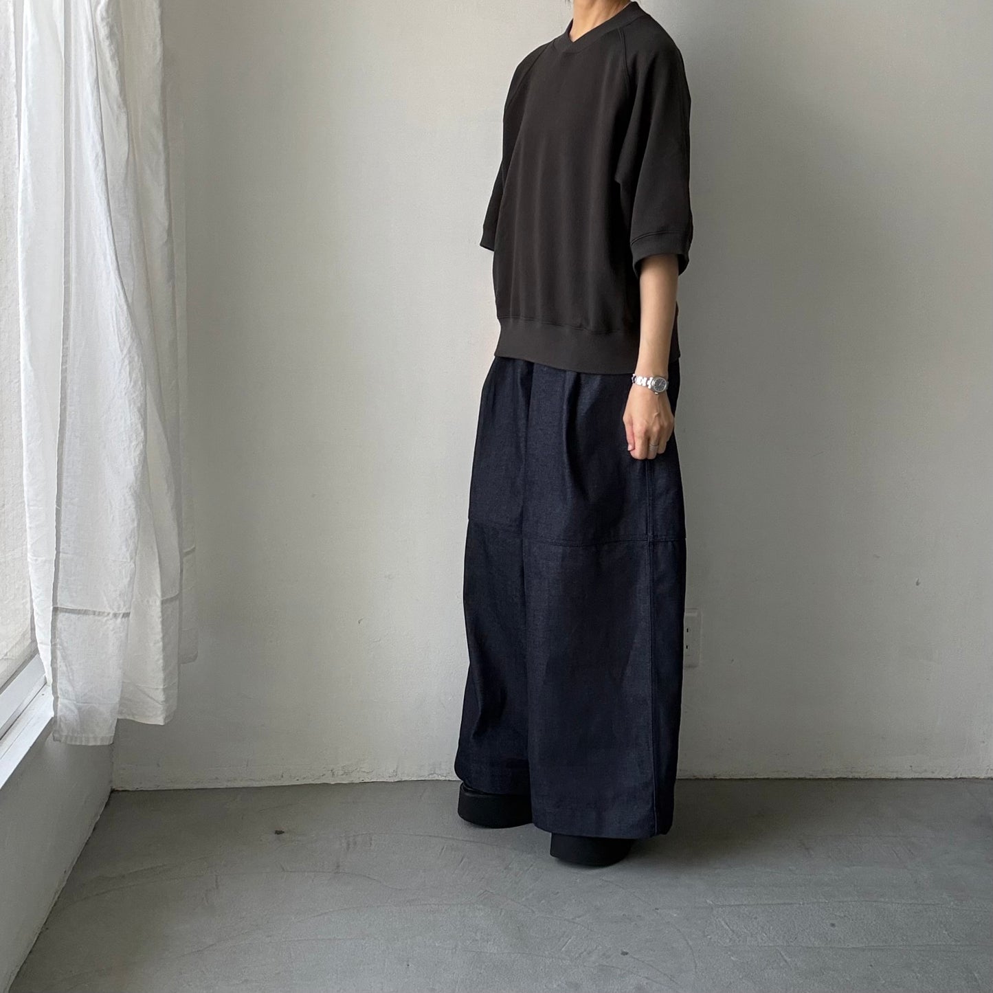 atelier naruse  コットン半袖スウェットシャツ　スミクロ