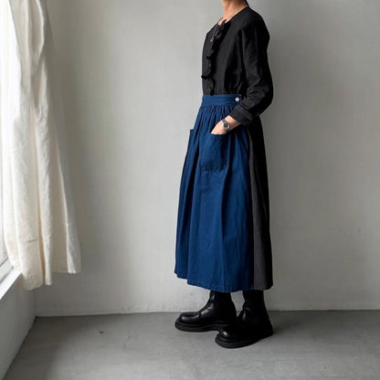 MAGALI 墨染めコットンリネンフリルワンピース