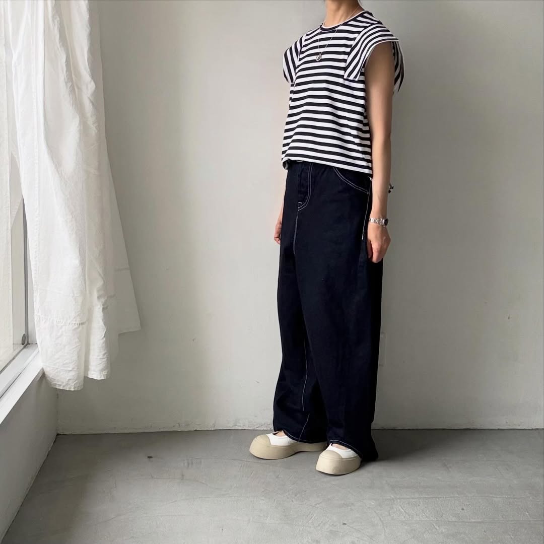 homspun  天竺ボーダーノースリーブプルオーバー　ホワイト×ブラック