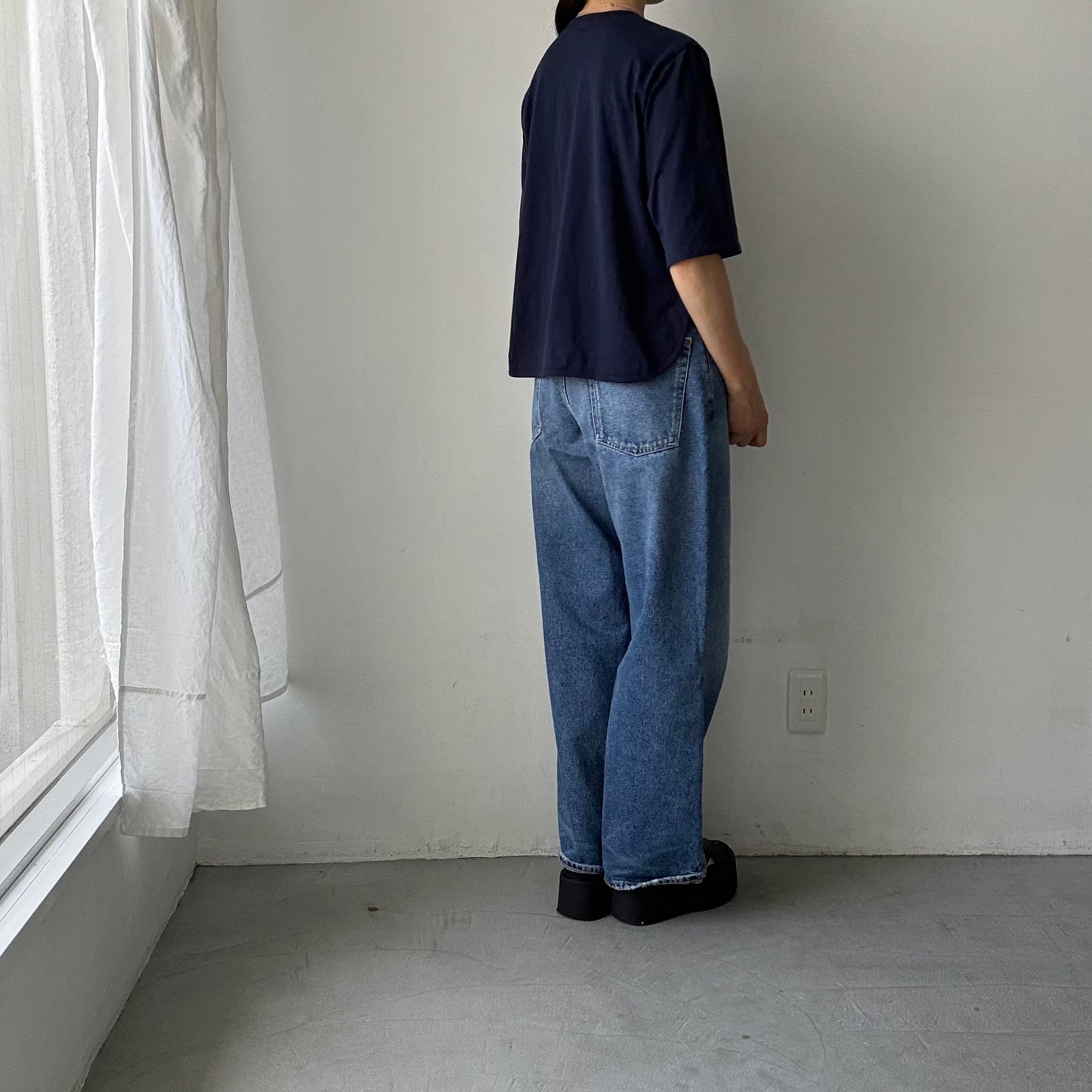 homspun 天竺5分袖カーディガン　ネイビー