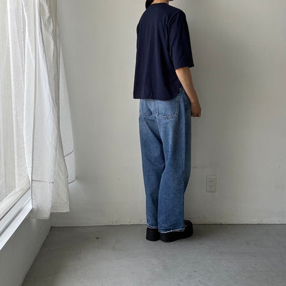 homspun 天竺5分袖カーディガン　ネイビー