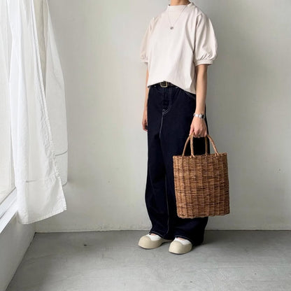 MAGALI コットン天竺ギャザースリーブカットソー　オートミール