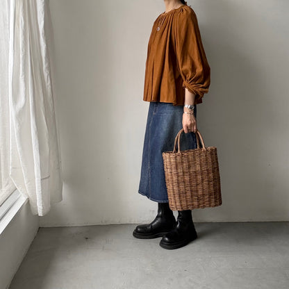 R&D.M.Co  コットンレーヨンシャツコールギャザースモックブラウス
