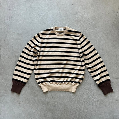 atelier naruse ウールコットンボーダーニット　ベージュ×ブラウン