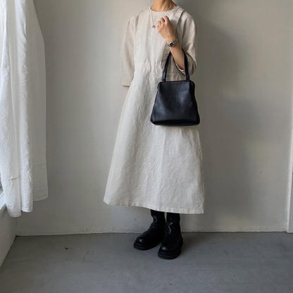 MAGALI ハイカウントコットンリネングレースドレス　オートミール