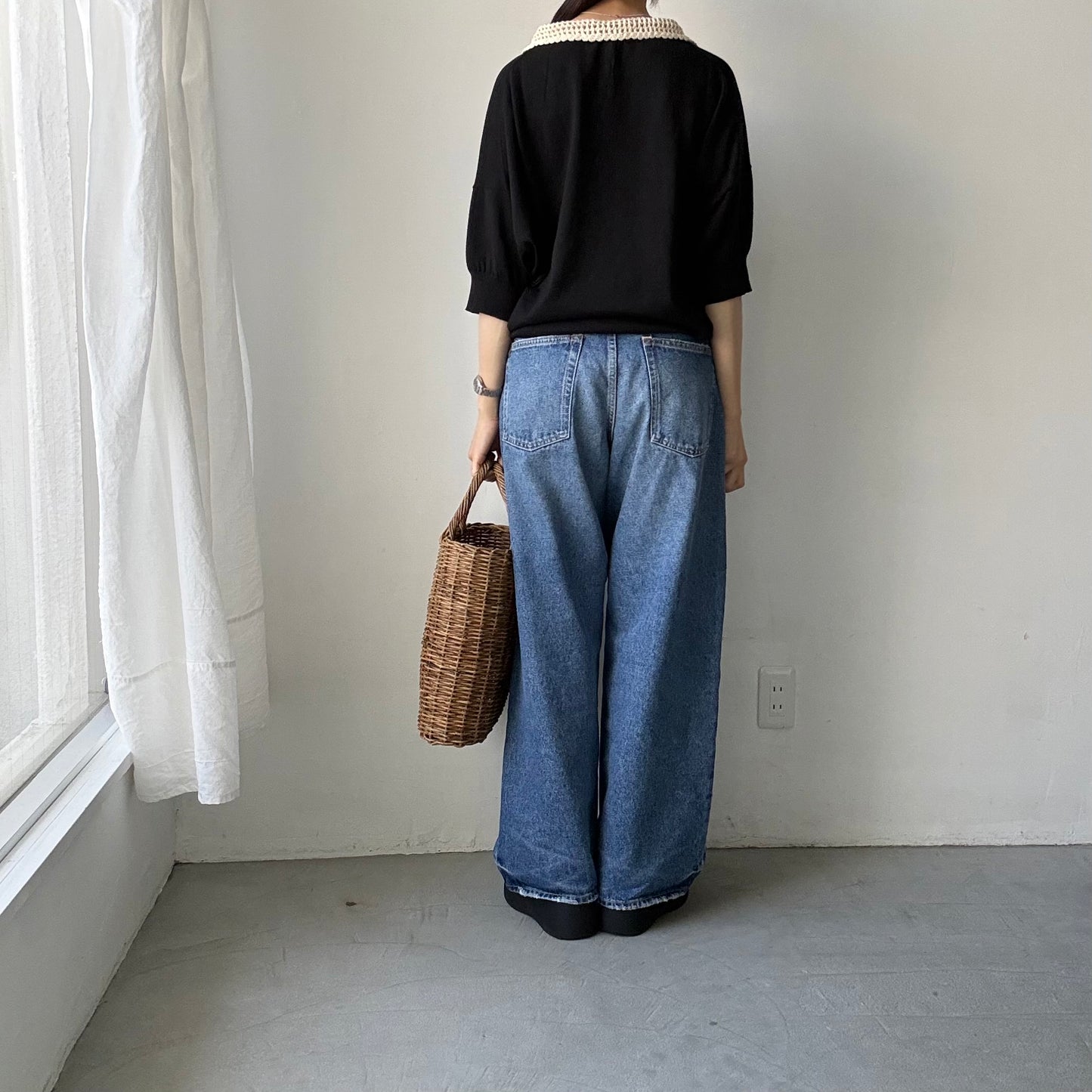 atelier naruse  コットンクロシェカラーニット　ブラック