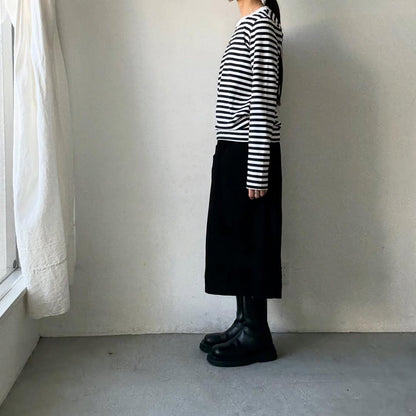 R&D.M.Co 裏起毛ボーダークルーネック長袖Tシャツ　ホワイト×ブラック