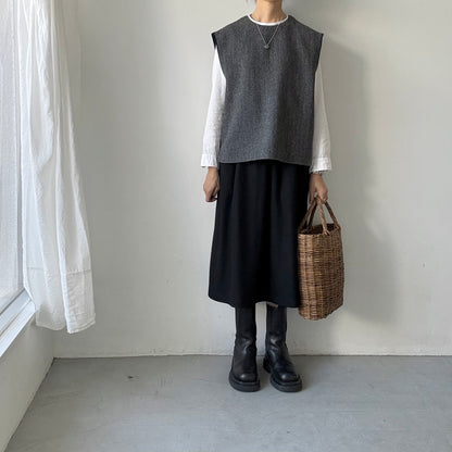 atelier naruse ブリティッシュウールツイードバックボタンリブベスト