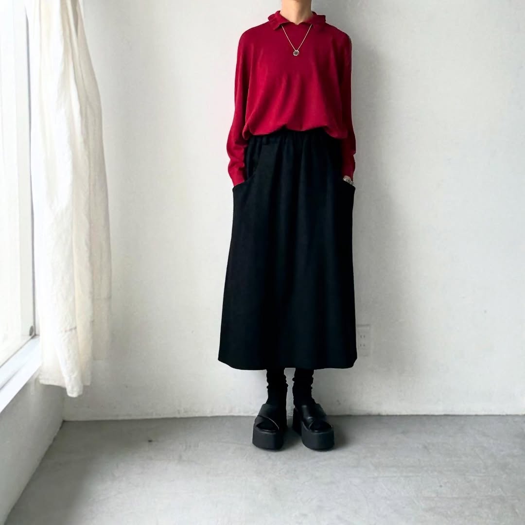 cion  ウールフリルカラーポロニット　レッド