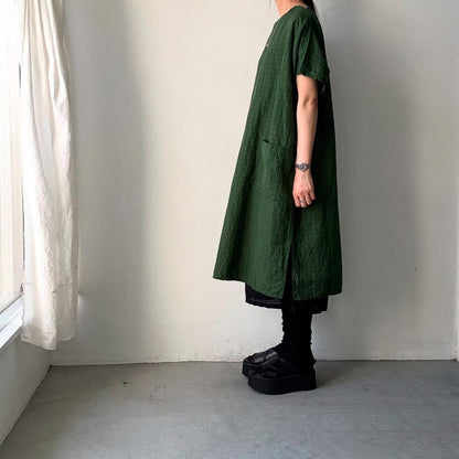 homspun コットンリネンチェックワンピース　グリーンチェック