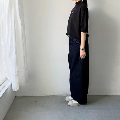 🟡木曜入荷分予約受付中🟡as it is   モックネックコットン5分袖ニット　ブラック　