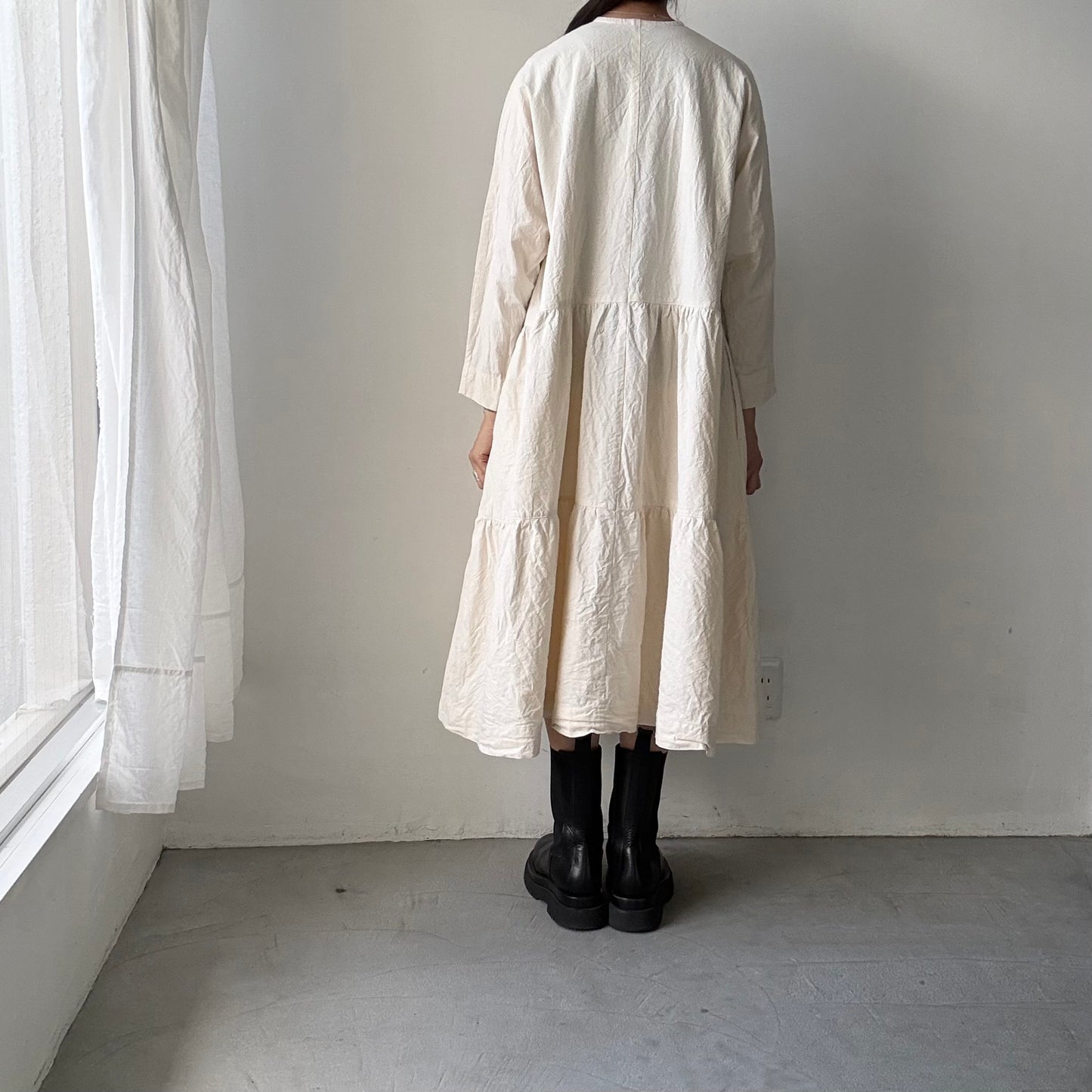 jujudhau デッドストックコットンティアードドレス　ナチュラル(ネップ)