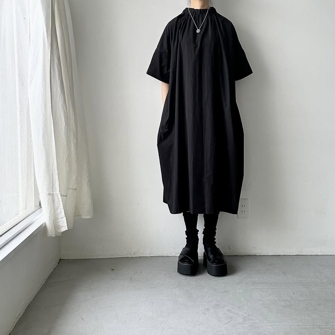 atelier d'antan Krallコットン半袖ドレス　ブラック