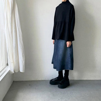 homspun 天竺ハイネックギャザープルオーバー　ブラック