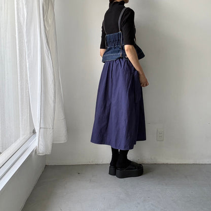 R&D.M.Co 　シュリンクコットンガーメントダイポケットスカート　ダークブルー