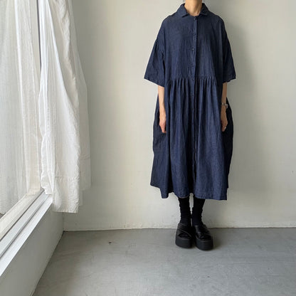 jujudhau  デニムハーフスリーブドレス