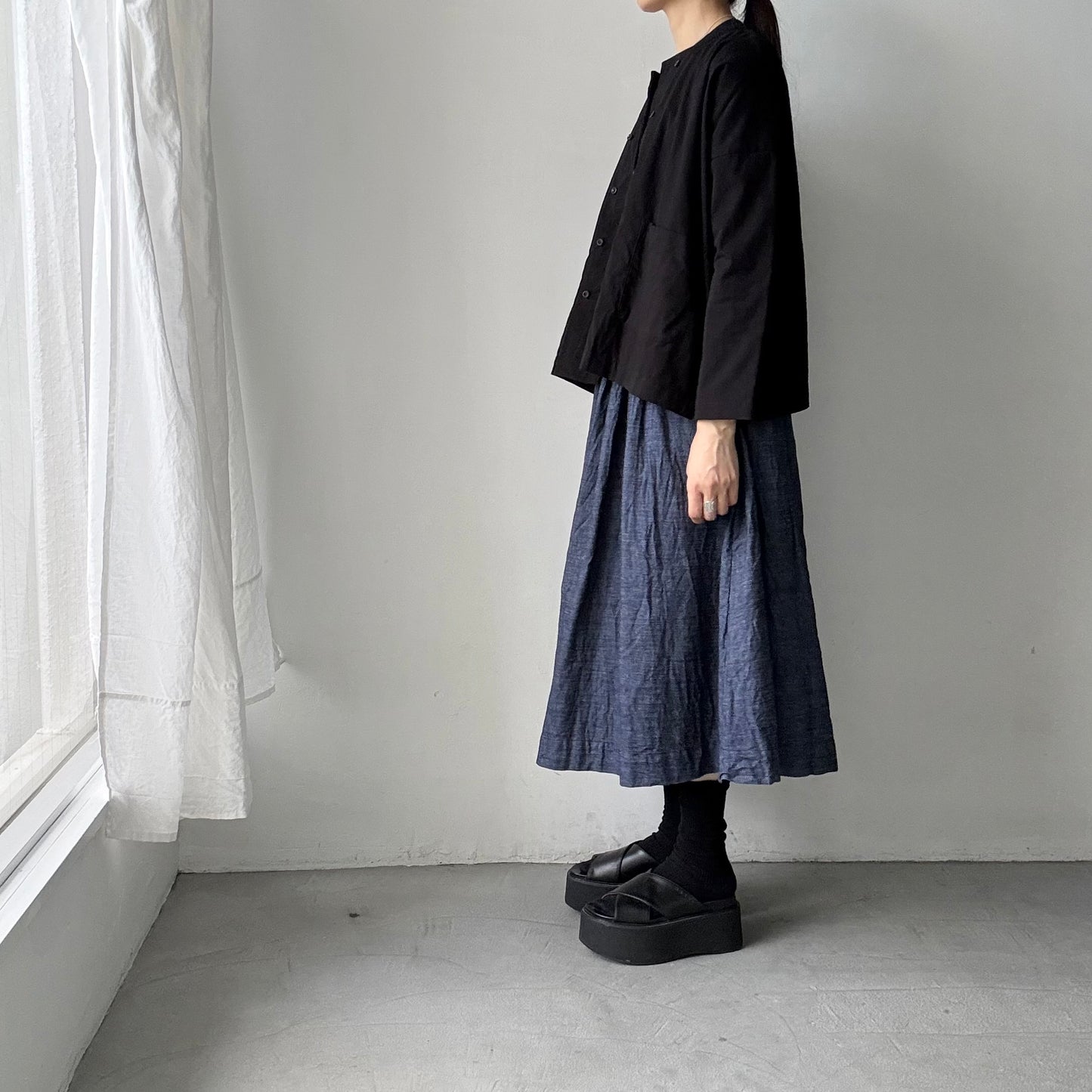jujudhau デッドストックコットンダブルボタンシャツ　ブラック