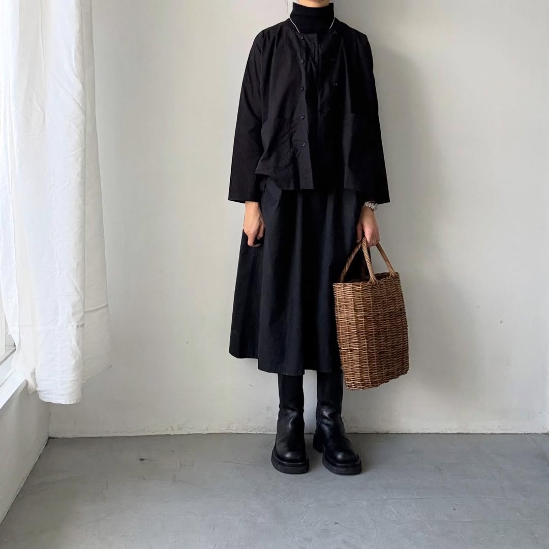 jujudhau デッドストックコットンダブルボタンシャツ　ブラック