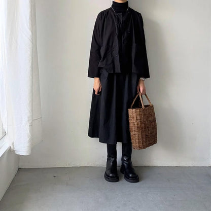 jujudhau デッドストックコットンダブルボタンシャツ　ブラック