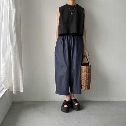 Linenya  デニムタックワイドパンツ