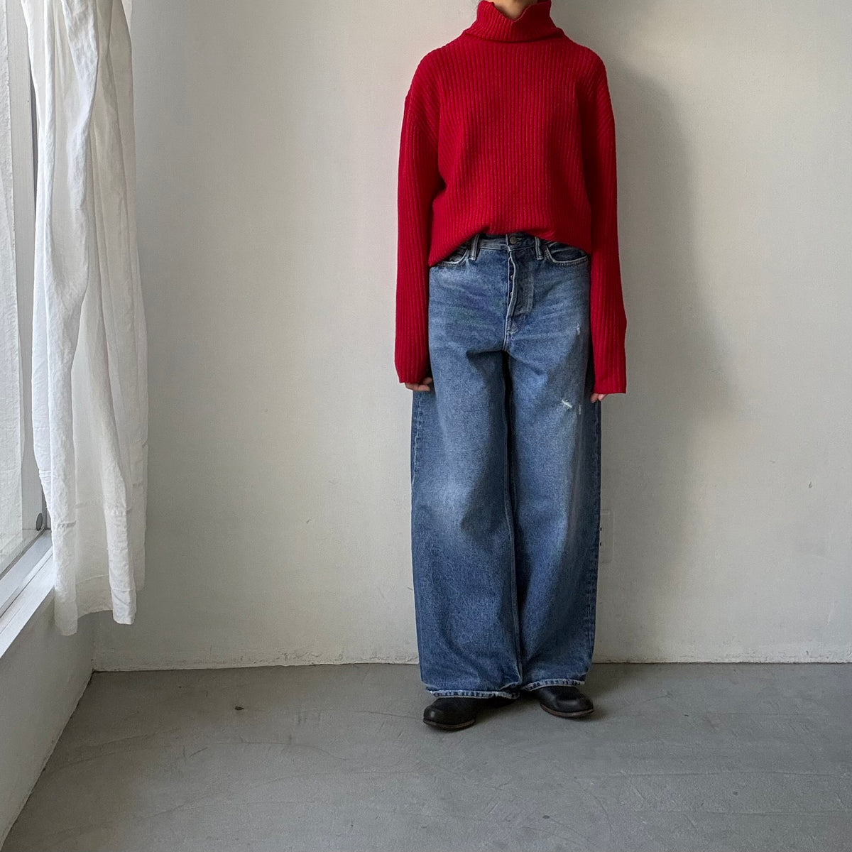 homspun メリノウールリブタートルセーター　レッド